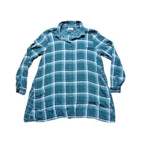 J Jill Shirt‎ Womens Medium Green Plaid Button Down Long Sleeve Tunic Ladies